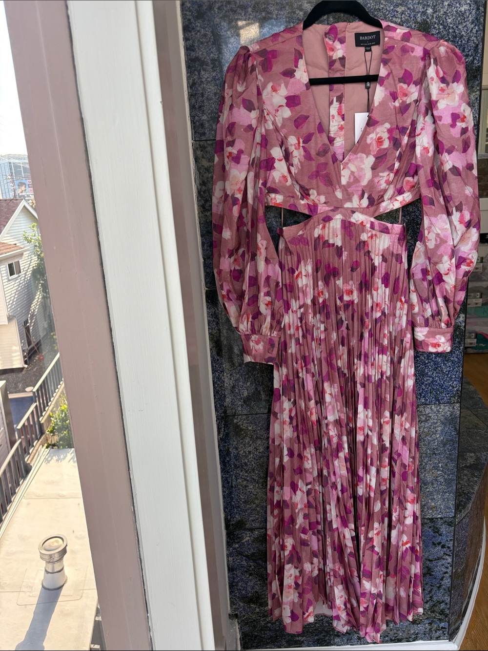 NWT Bardot Pink and Purple Garden Floral Pleated Midi Dress